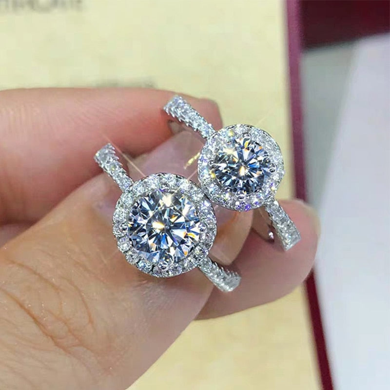 Real  white gold plated sterling silver 0.5, 1, 2, and 3 carats round brilliant moissanite diamond ring