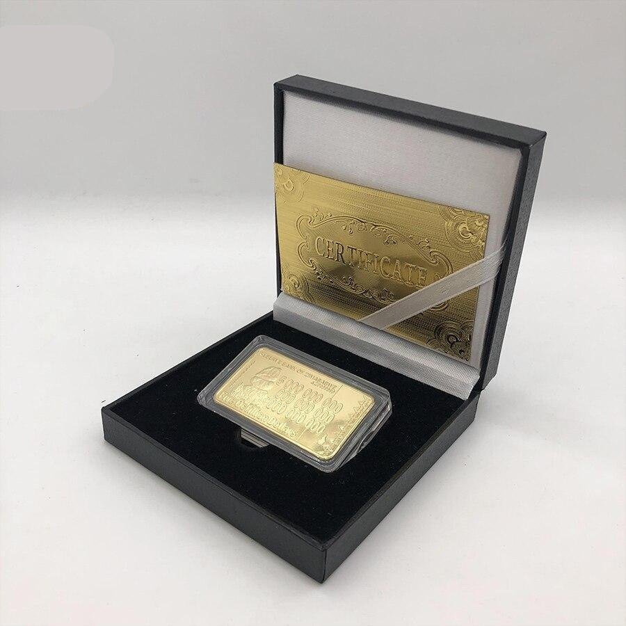 Gold plated five octillion dollars  bar with gift box from Zimbabwe