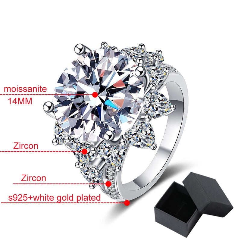 Moissanite Luxury Rings. 10.0 Carat. D VVS1. 18K White Gold Plated Silver.