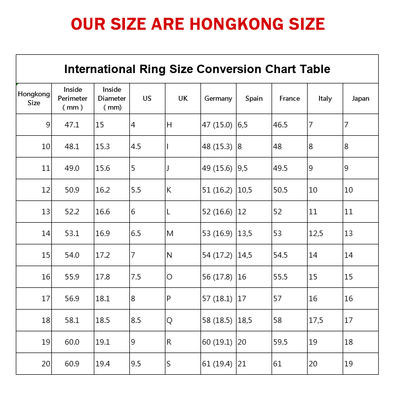 international ring size conversion chart table