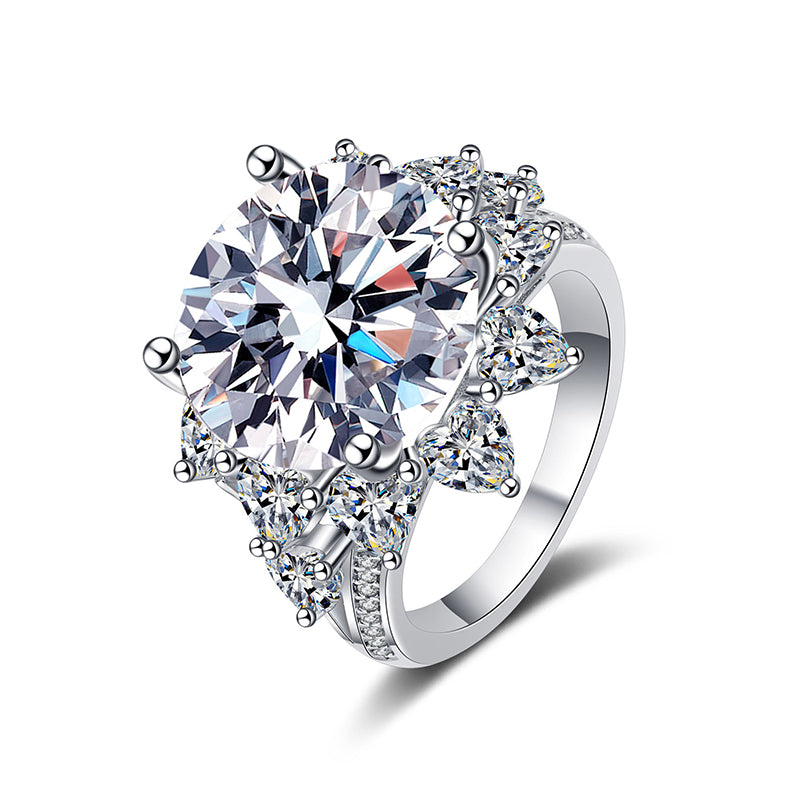 Moissanite Luxury Rings. 10.0 Carat. D VVS1. 18K White Gold Plated Silver.